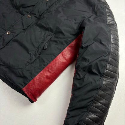 Leather Black Moto Puffer Jacket - L