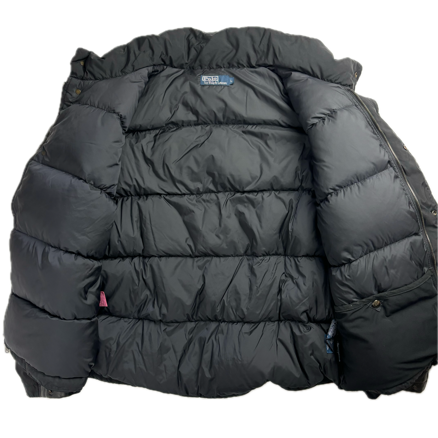 Leather Black Moto Puffer Jacket - L