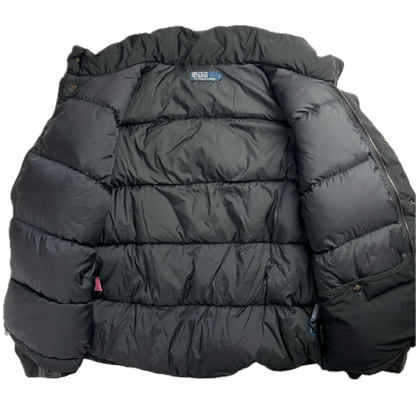 Leather Black Moto Puffer Jacket - L
