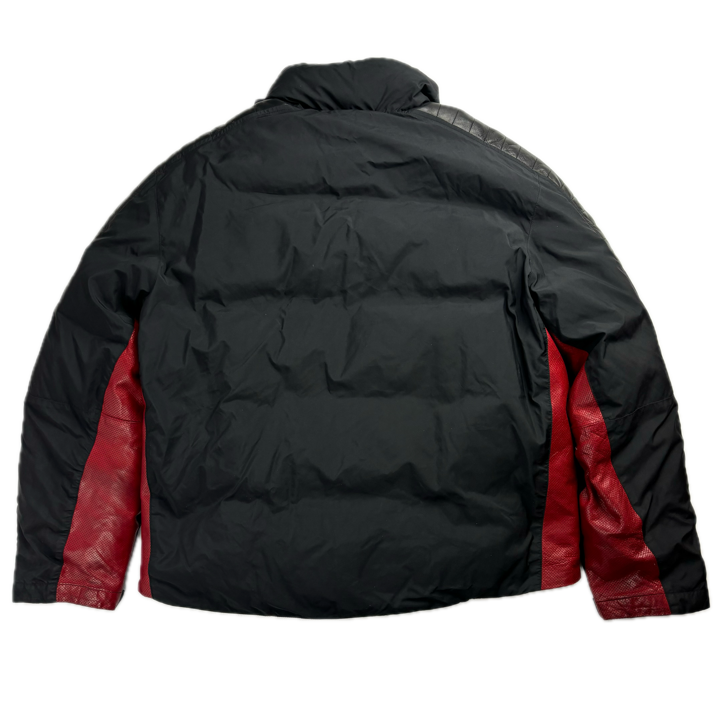 Leather Black Moto Puffer Jacket - L