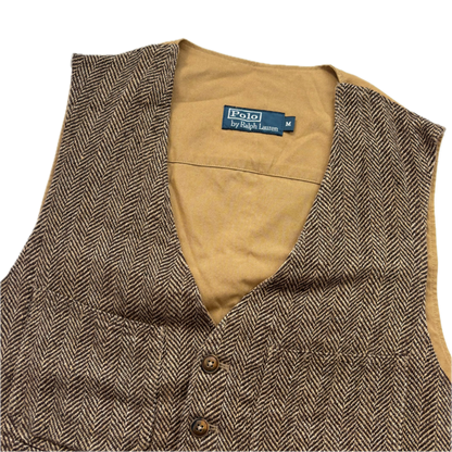 Brown Herringbone Waistcoat (Linen Silk Wool) - M