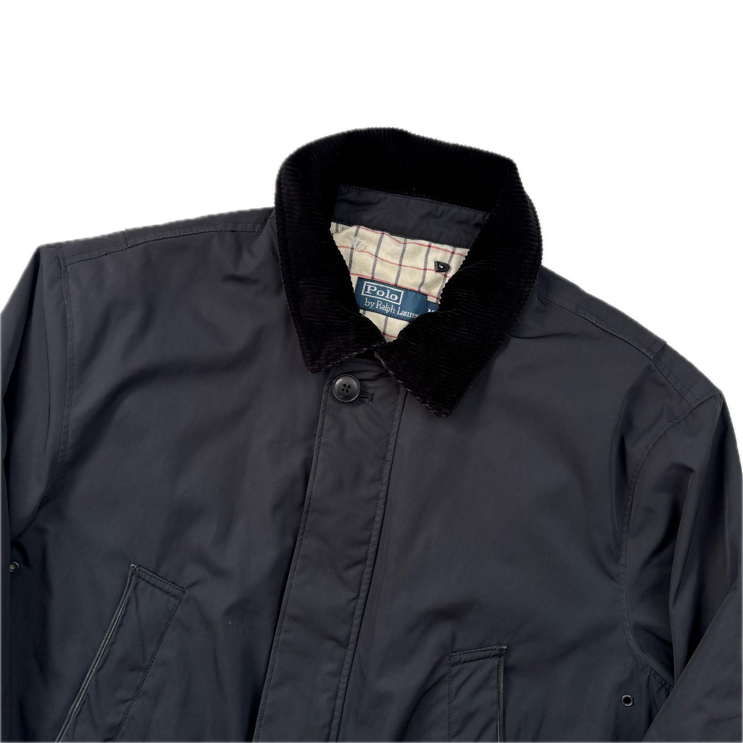 Black Walking Jacket Coat Leather Trim - M