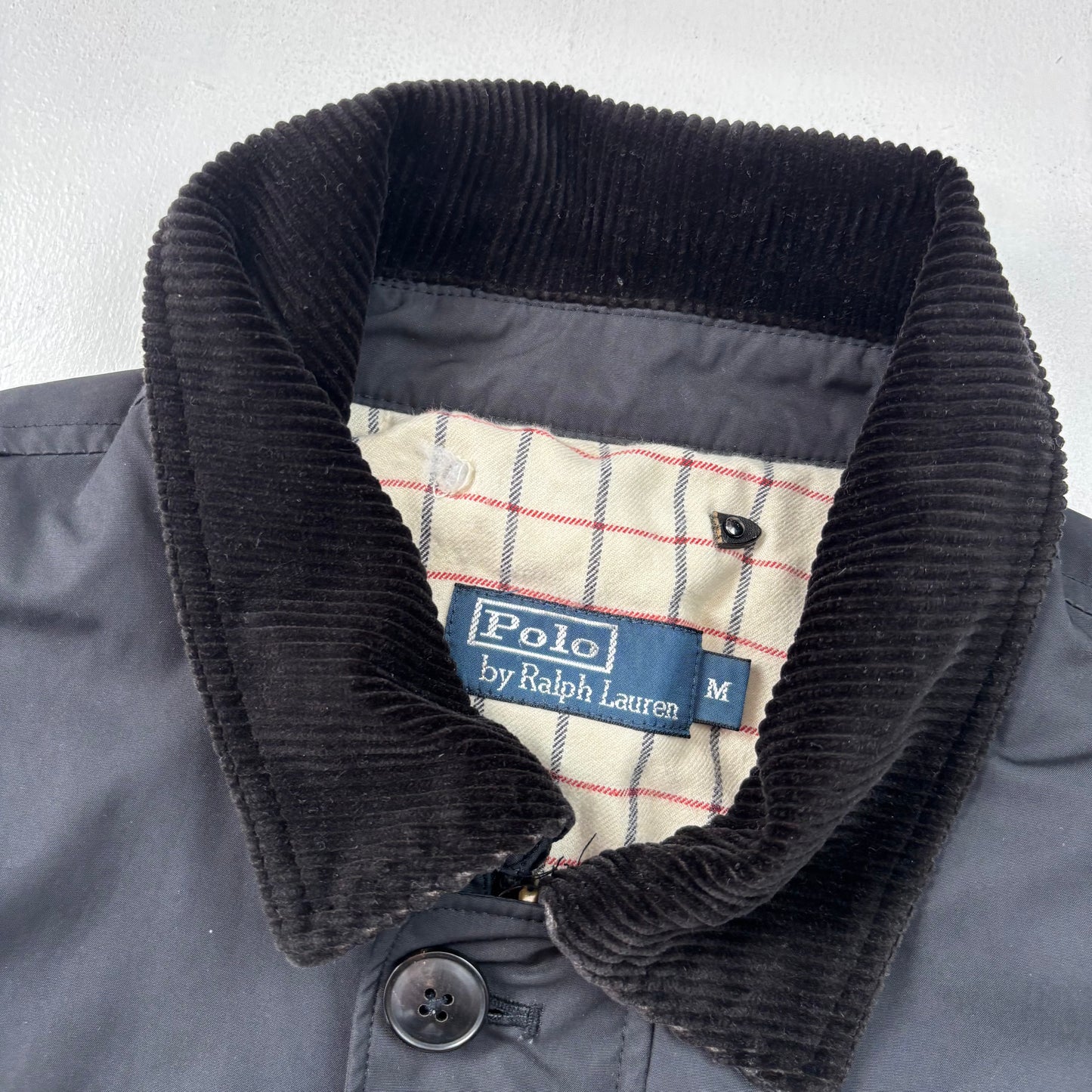 Black Walking Jacket Coat Leather Trim - M