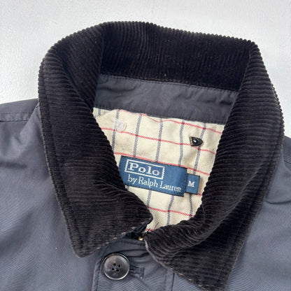 Black Walking Jacket Coat Leather Trim - M