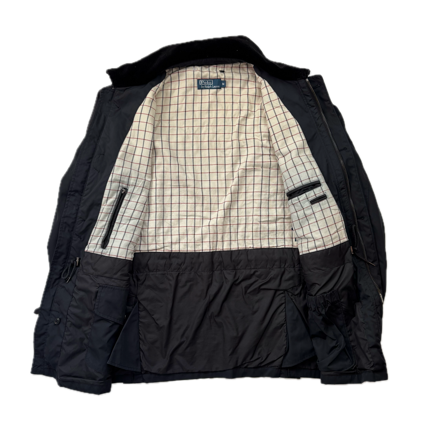 Black Walking Jacket Coat Leather Trim - M