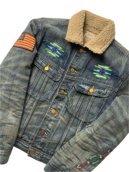 Denim Aztec Sherpa Lined Jacket - S