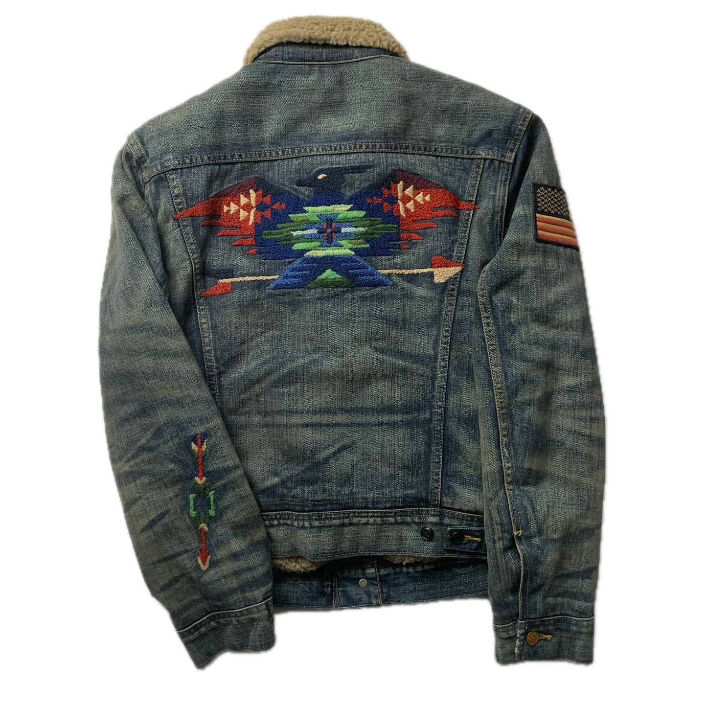 Denim Aztec Sherpa Lined Jacket - S