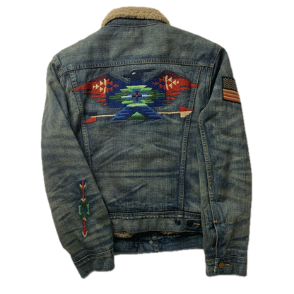 Denim Aztec Sherpa Lined Jacket - S