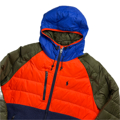 Orange Navy Blue Green Fleece Hybrid Puffer Jacket - L