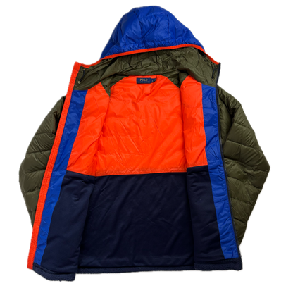Orange Navy Blue Green Fleece Hybrid Puffer Jacket - L
