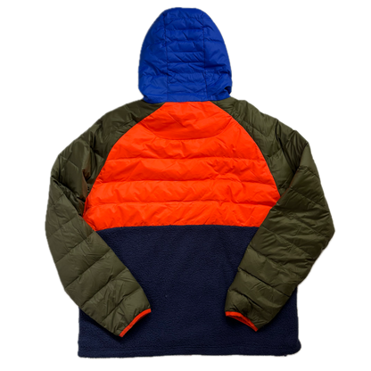Orange Navy Blue Green Fleece Hybrid Puffer Jacket - L