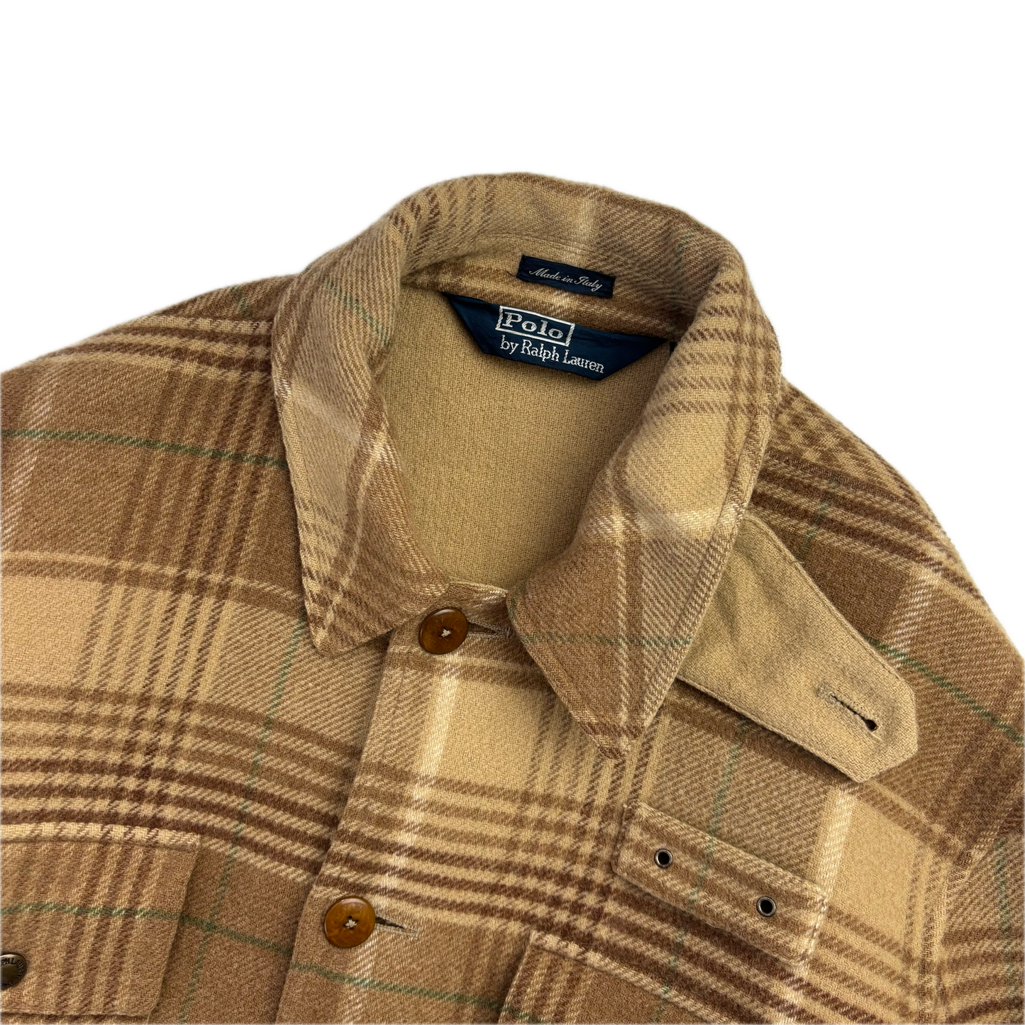 Polo Ralph Lauren Beige Brown Plaid Utility Coat (Wool) - L