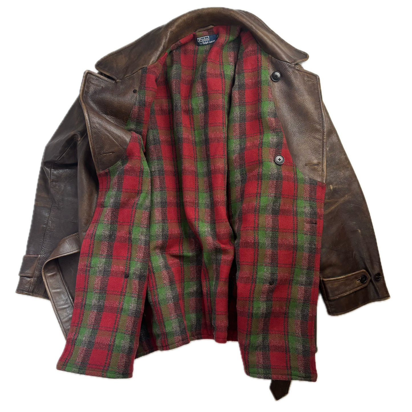 Polo Ralph Lauren Brown Cowhide Leather Double Breasted Belted Jacket - XXL