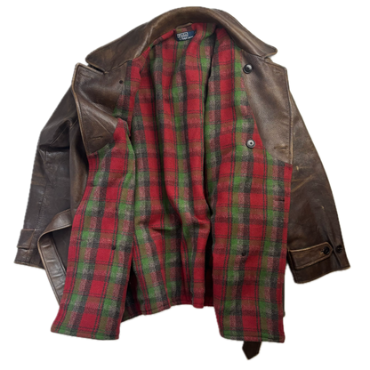 Polo Ralph Lauren Brown Cowhide Leather Double Breasted Belted Jacket - XXL