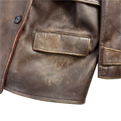 Polo Ralph Lauren Brown Cowhide Leather Double Breasted Belted Jacket - XXL