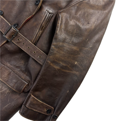 Polo Ralph Lauren Brown Cowhide Leather Double Breasted Belted Jacket - XXL