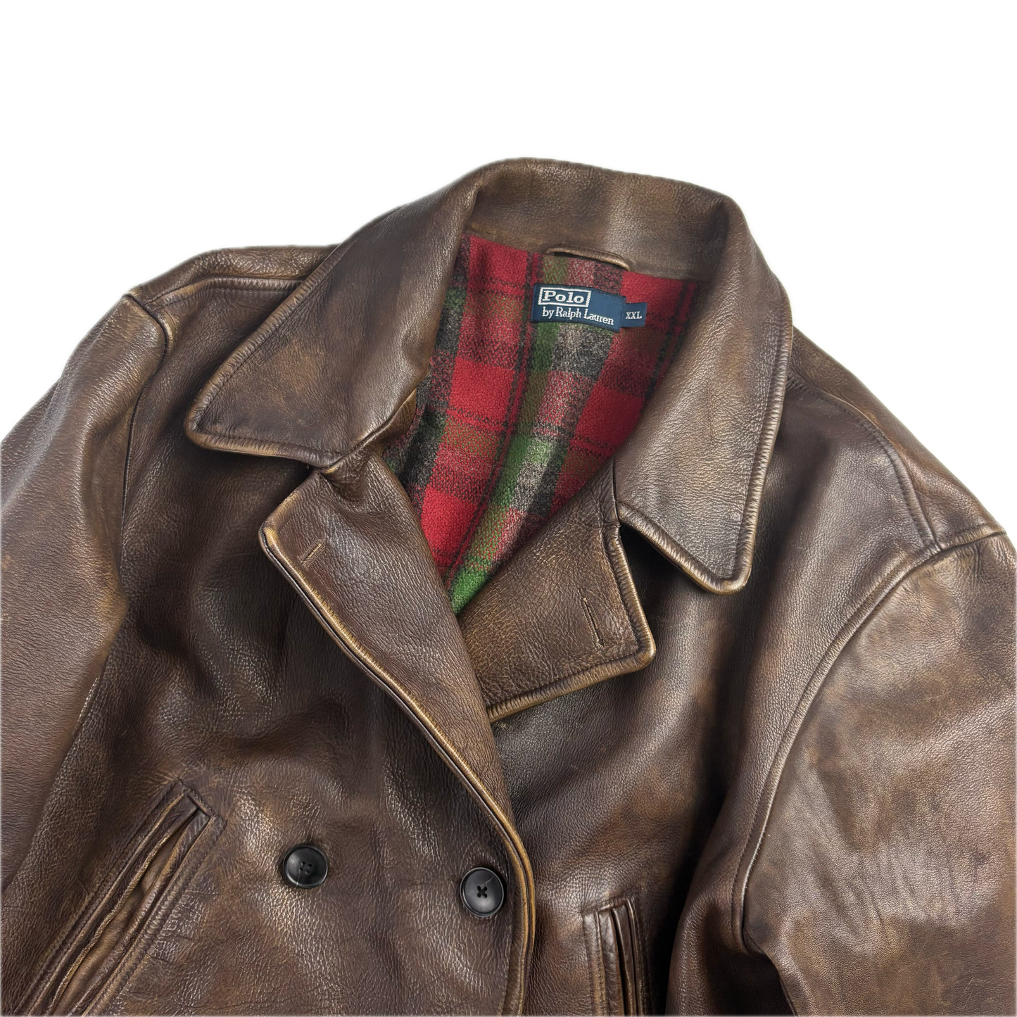 Polo Ralph Lauren Brown Cowhide Leather Double Breasted Belted Jacket - XXL