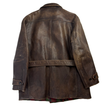 Polo Ralph Lauren Brown Cowhide Leather Double Breasted Belted Jacket - XXL