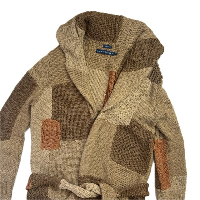 Patchwork Cardigan Belted Long Robe - S