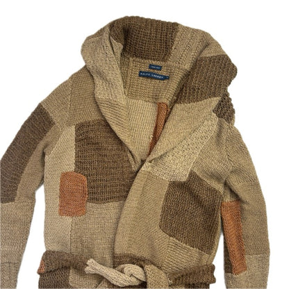 Patchwork Cardigan Belted Long Robe - S