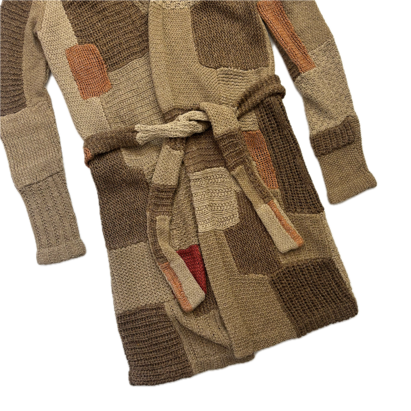 Patchwork Cardigan Belted Long Robe - S