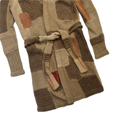 Patchwork Cardigan Belted Long Robe - S
