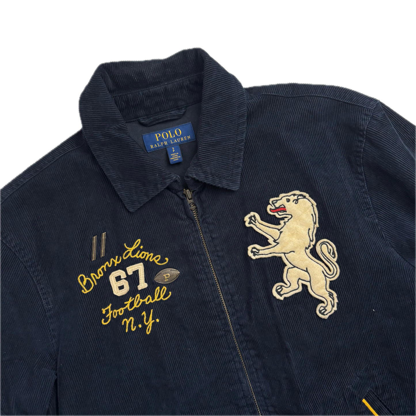 Navy Corduroy Varsity Bronx Lions Letterman Jacket - S