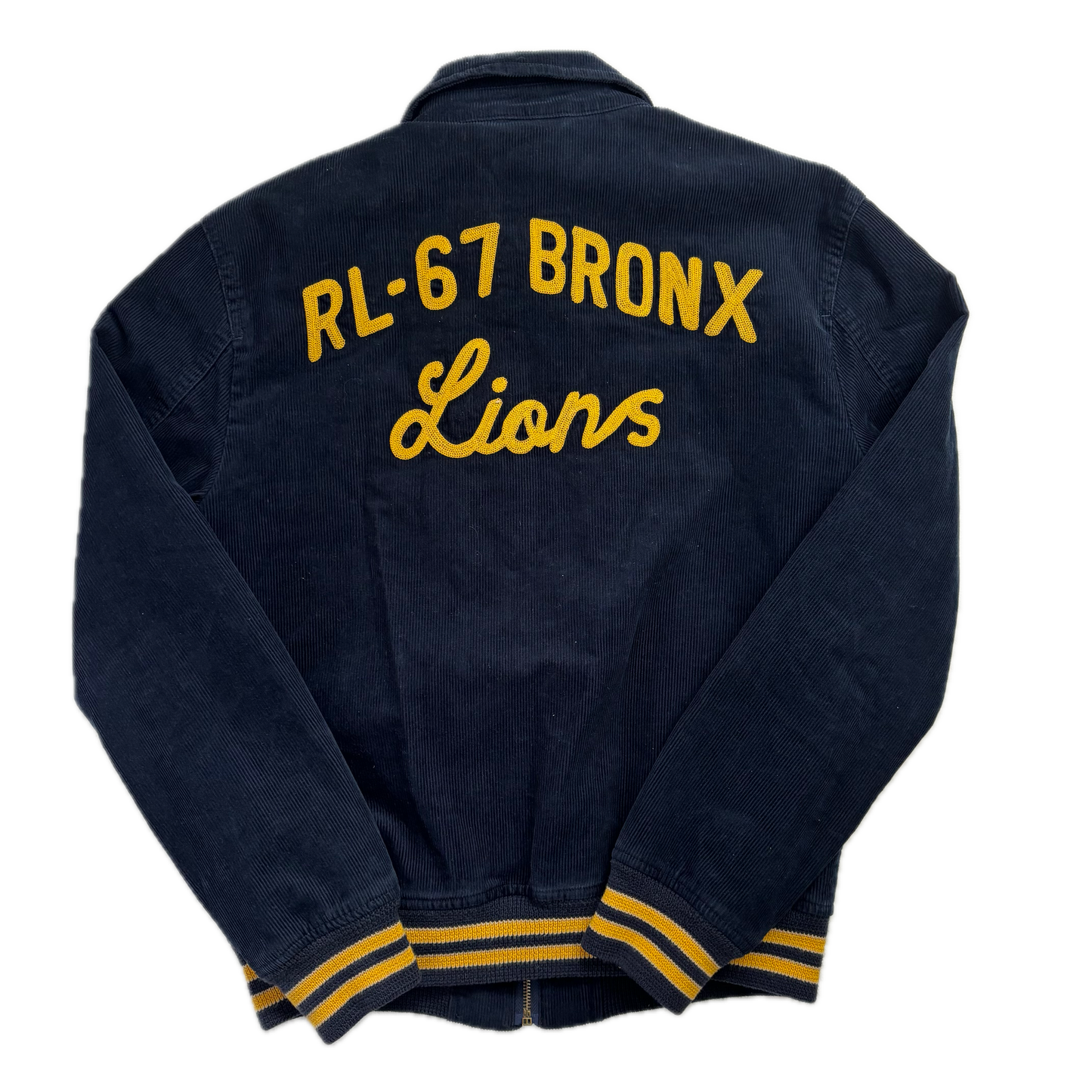 Navy Corduroy Varsity Bronx Lions Letterman Jacket - S