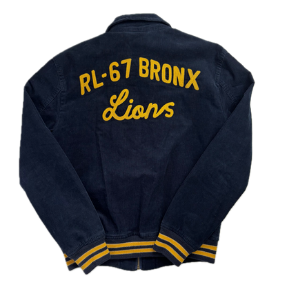 Navy Corduroy Varsity Bronx Lions Letterman Jacket - S