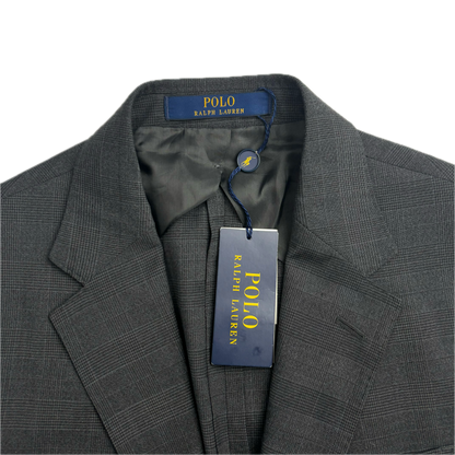 Grey Plaid Check Blazer Traveler (Wool Polyester) - 40R