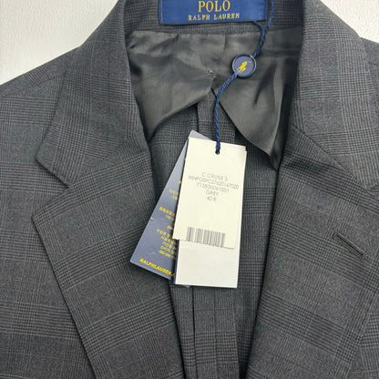 Grey Plaid Check Blazer Traveler (Wool Polyester) - 40R