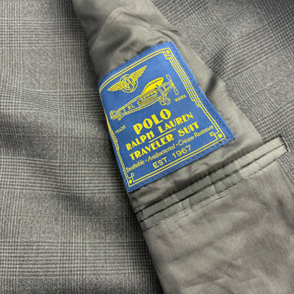 Grey Plaid Check Blazer Traveler (Wool Polyester) - 40R