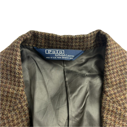 Green Brown Houndstooth Tweed Blazer (Wool) - 44L