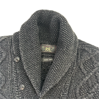 RRL Dark Grey Hand Knit Cable Shawl-Collar Cardigan - S