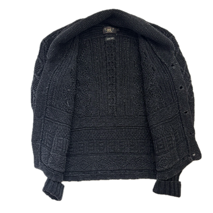 RRL Dark Grey Hand Knit Cable Shawl-Collar Cardigan - S