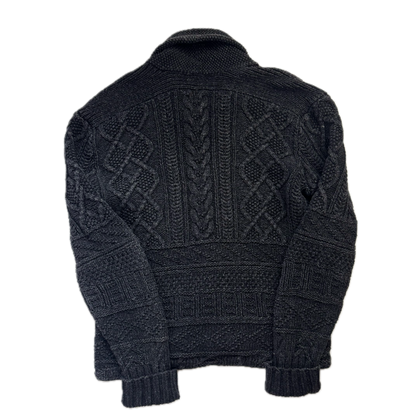 RRL Dark Grey Hand Knit Cable Shawl-Collar Cardigan - S