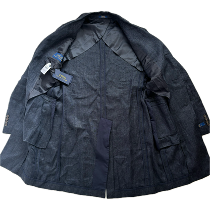Navy Long Blazer Overcoat (Linen) -38S