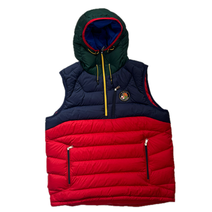 Polo Ralph Lauren Red Navy Cookie Patch Quarter Zip Puffer Vest Retro - L