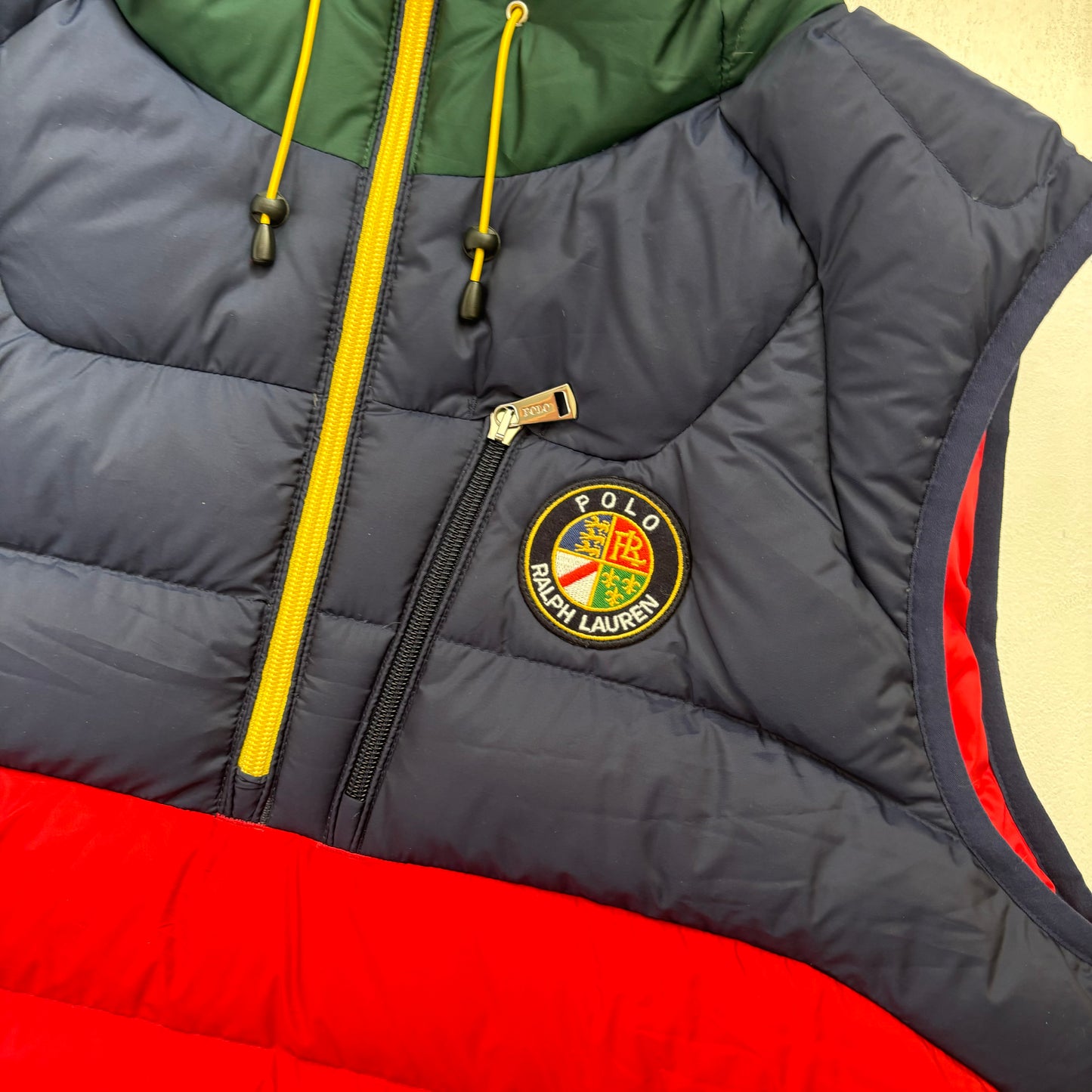 Polo Ralph Lauren Red Navy Cookie Patch Quarter Zip Puffer Vest Retro - L