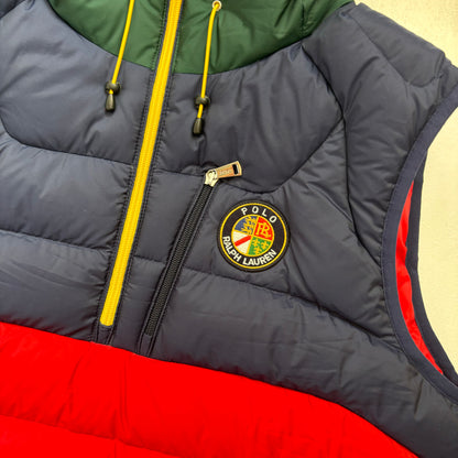 Polo Ralph Lauren Red Navy Cookie Patch Quarter Zip Puffer Vest Retro - L