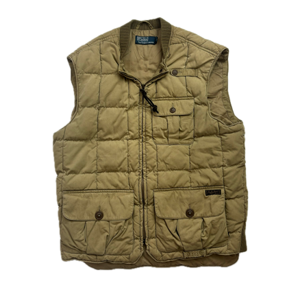 Beige Quilted Puffer Vest Gilet - M