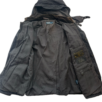 Black Oil Cloth Waxed Utility Jacket Hooded - XL
