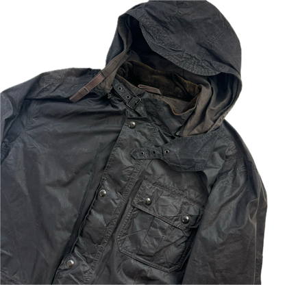 Black Oil Cloth Waxed Utility Jacket Hooded - XL