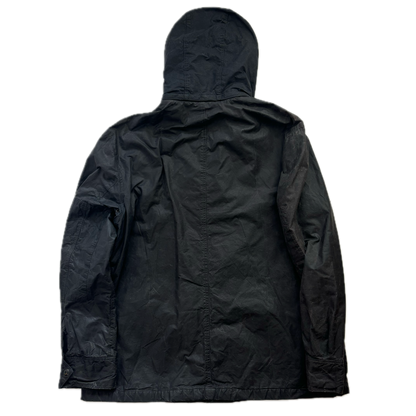 Black Oil Cloth Waxed Utility Jacket Hooded - XL