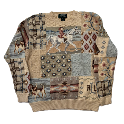 Lauren Hand Knit Patchwork Equestrian Jumper (Cotton Linen) - M