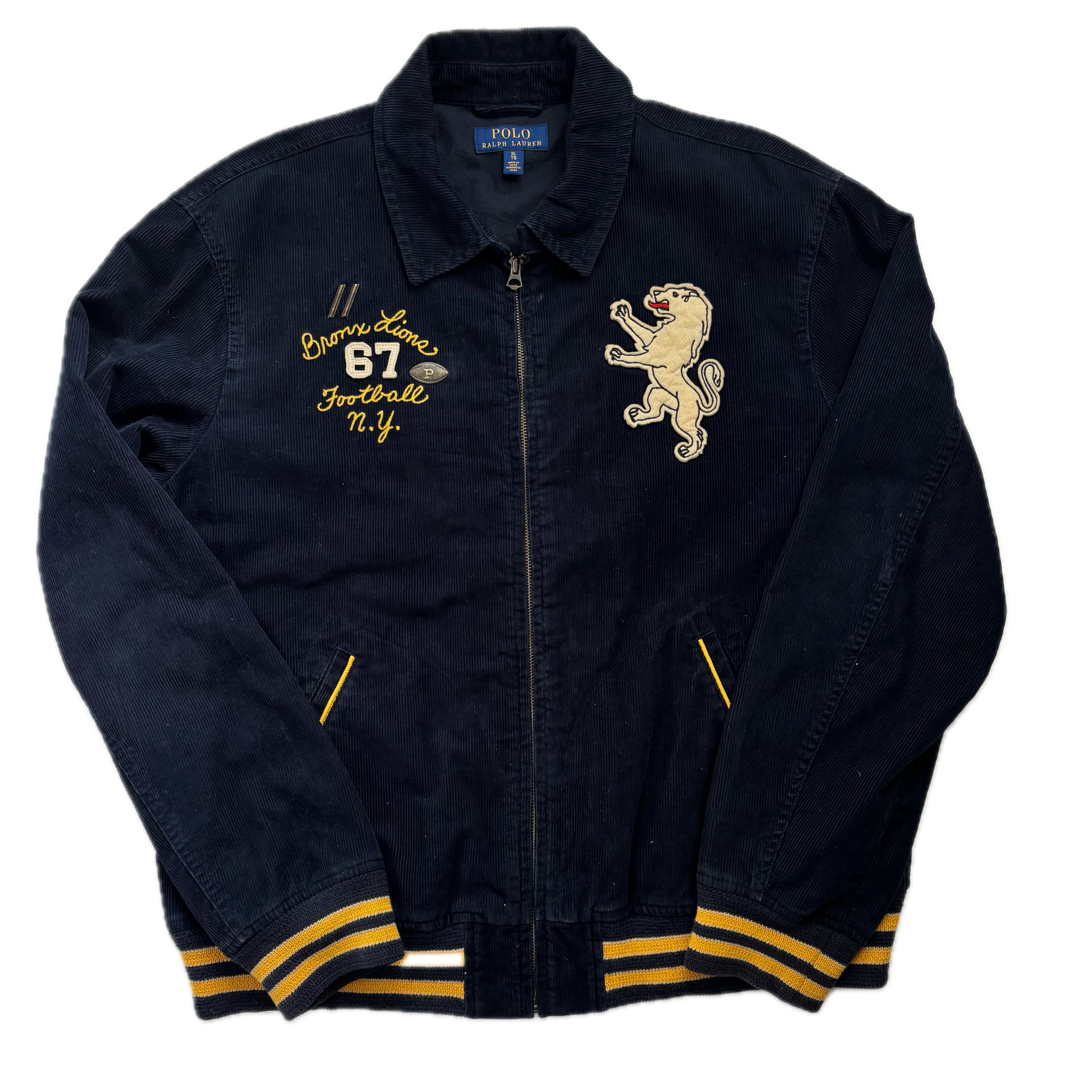 Navy Corduroy Varsity Bronx Lions Letterman Jacket - XL