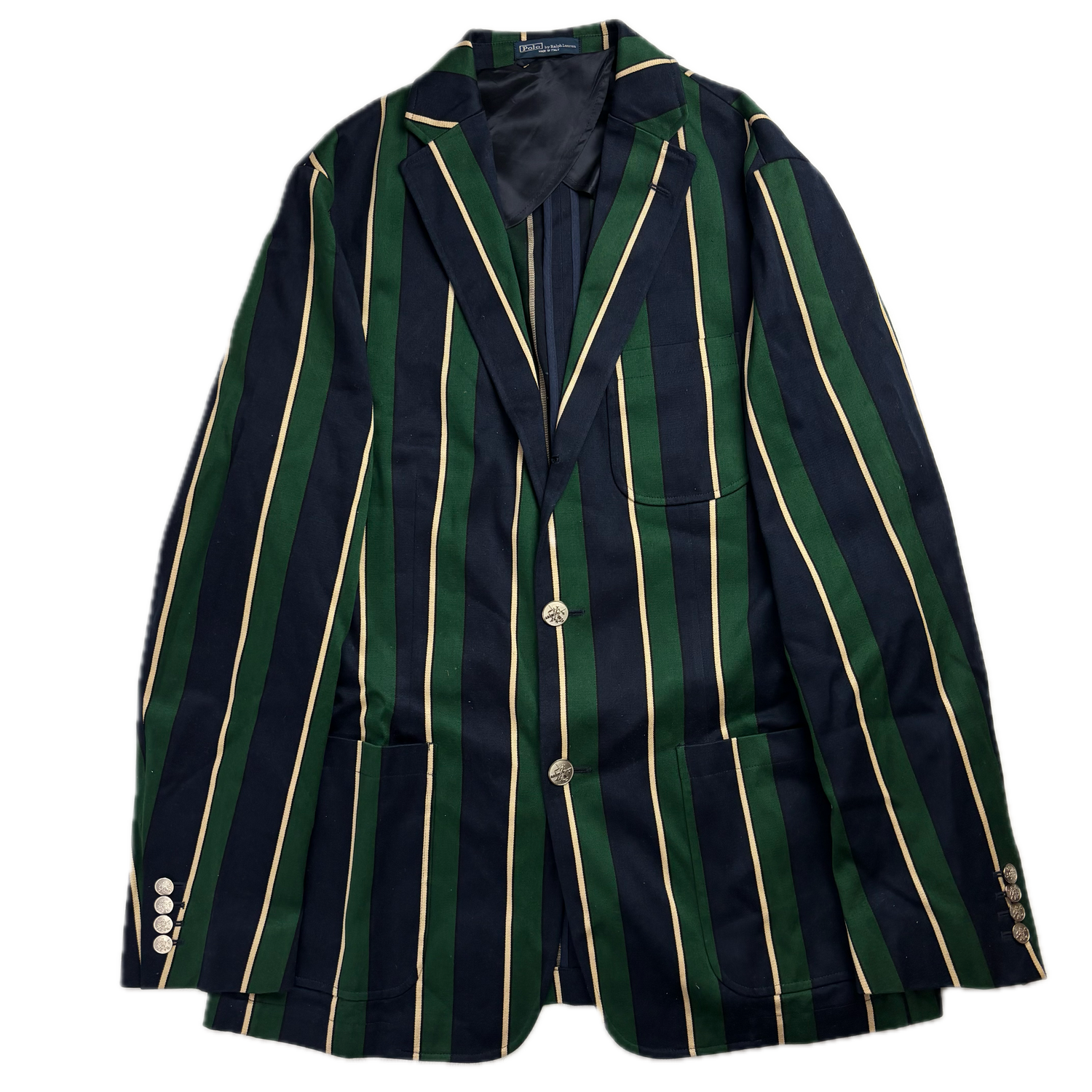 Navy Green Striped Rowing Sports Jacket Blazer - 44L