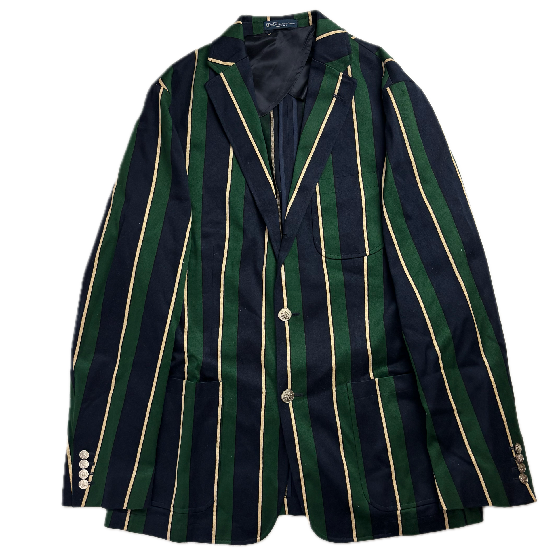 Navy Green Striped Rowing Sports Jacket Blazer - 44L