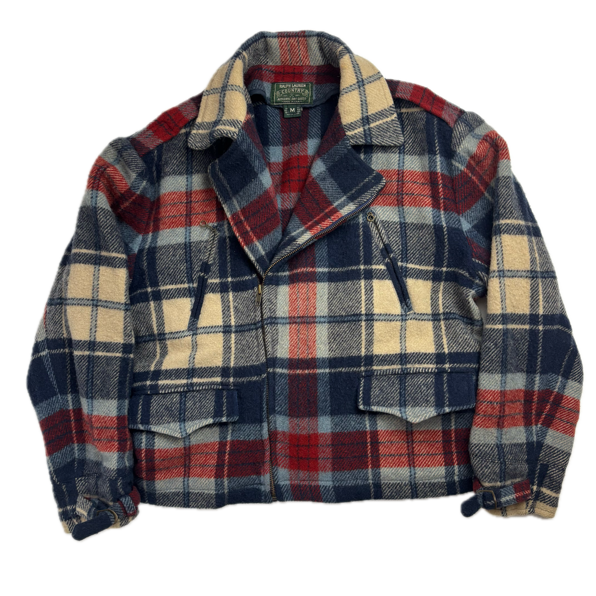 Polo Country Plaid Wool Moto Jacket - M