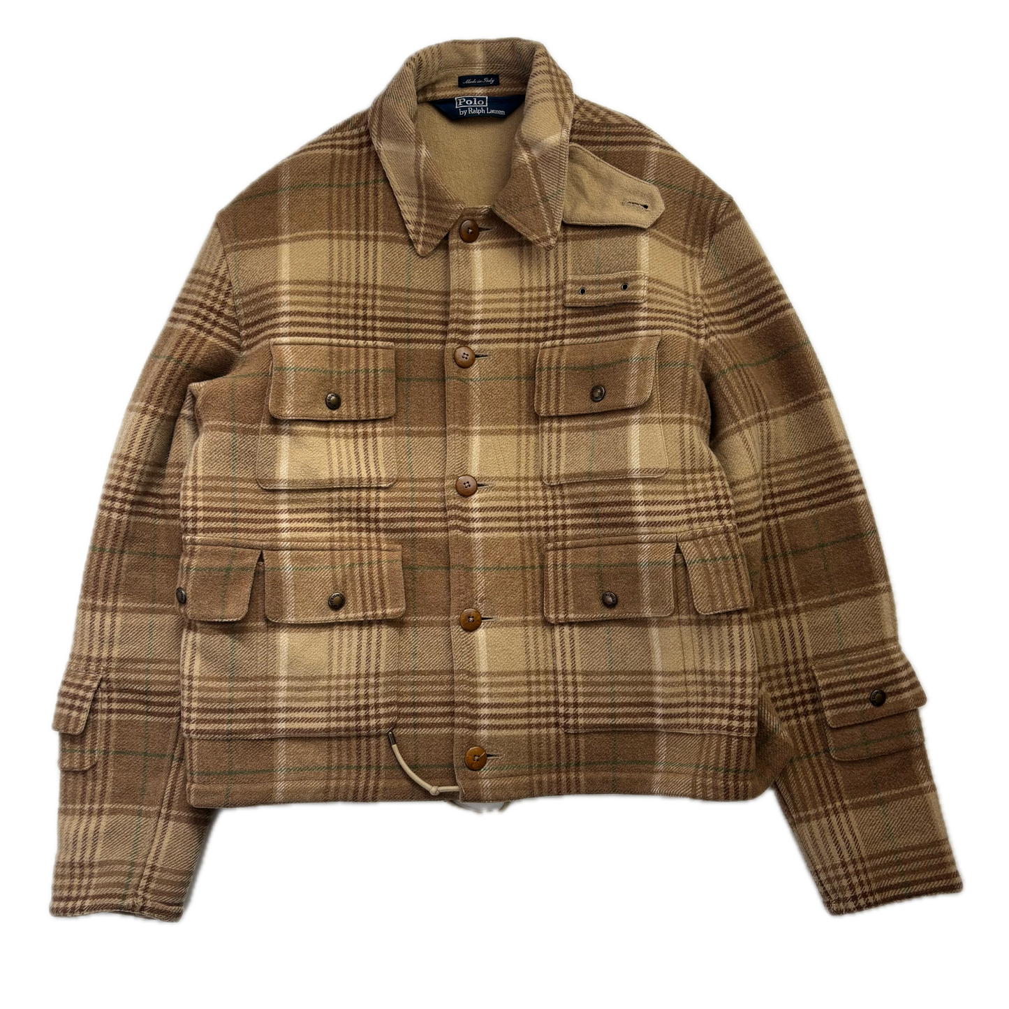 Polo Ralph Lauren Beige Brown Plaid Utility Coat (Wool) - L
